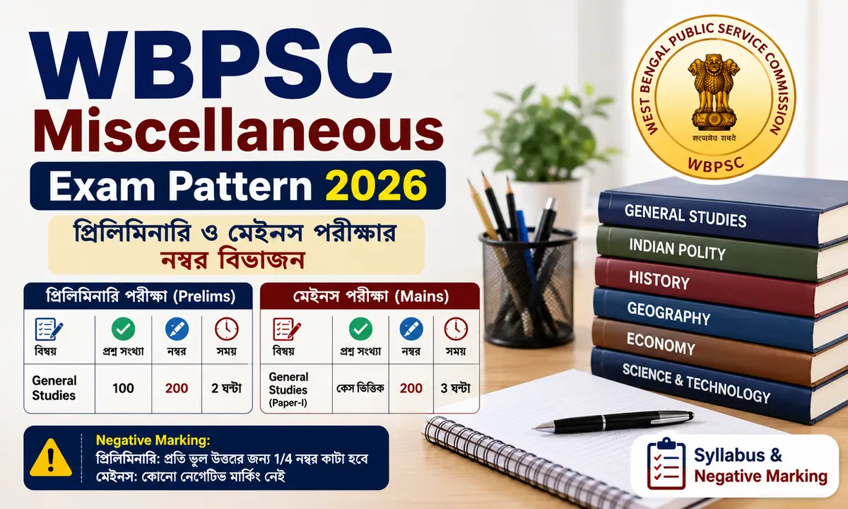 WBPSC Miscellaneous Exam Pattern 2026: প্রিলিমিনারি ও মেইনস পরীক্ষার নম্বর বিভাজন | Syllabus & Negative Marking