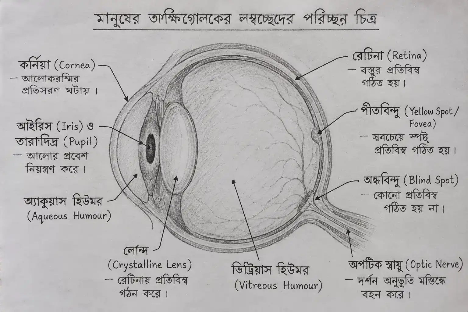 মানুষের অক্ষিগোলকের লম্বচ্ছেদের চিহ্নিত চিত্র - Vertical Section of Human Eye Labeled Diagram for Madhyamik 2027 Life Science