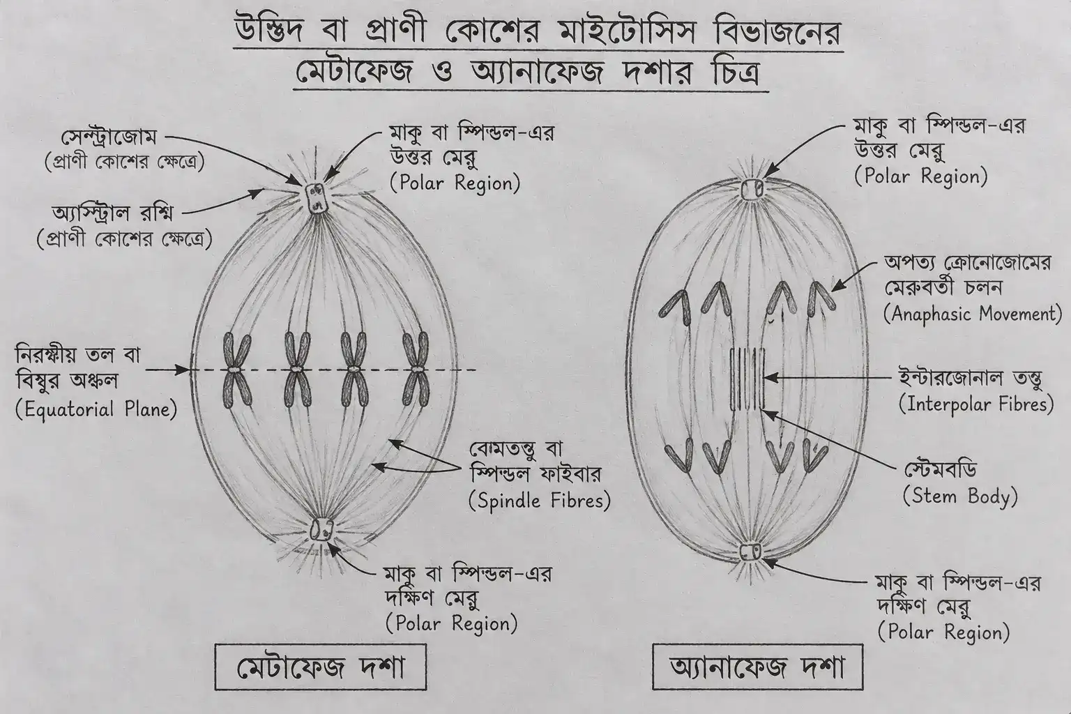 মাইটোসিস কোশ বিভাজনের মেটাফেজ ও অ্যানাফেজ দশার চিত্র - Mitosis Metaphase Anaphase Diagram Madhyamik 2027