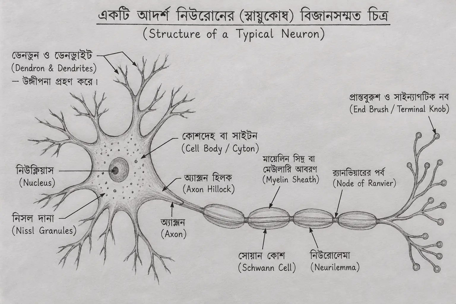 একটি আদর্শ নিউরোনের চিহ্নিত চিত্র - Structure of a Typical Neuron Labeled Diagram Madhyamik 2027